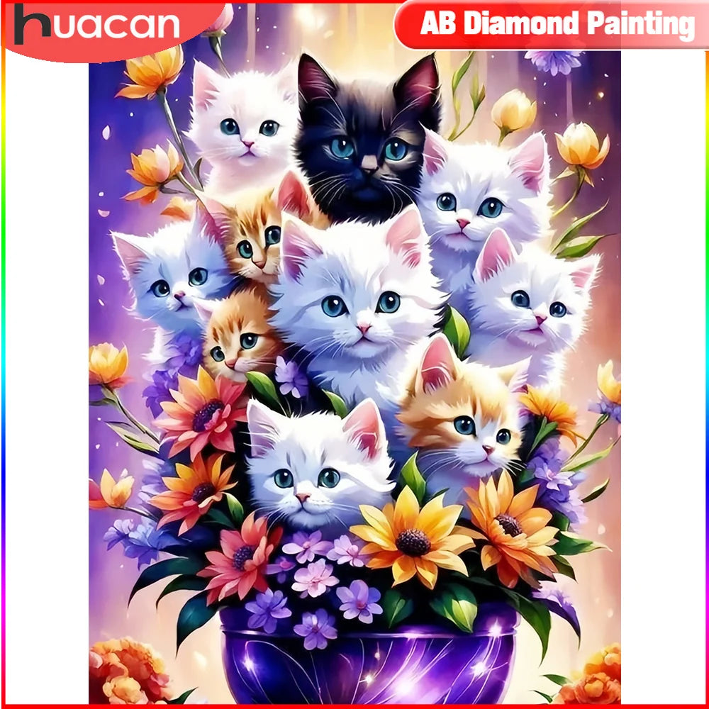 HUACAN Full Square Round Diamond Mosaic Cat Embroidery Picture Rhinestones Animal Painting Flower New Arrival Handmade Gift HUACAN Full Square Round Diamond Mosaic Cat Embroidery Picture Rhinestones Animal Painting Flower New Arrival Handmade Gift
